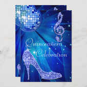 Glamoureuze Quinceañera Disco Ball en Sparkle Heel Kaart (Voorkant / Achterkant)