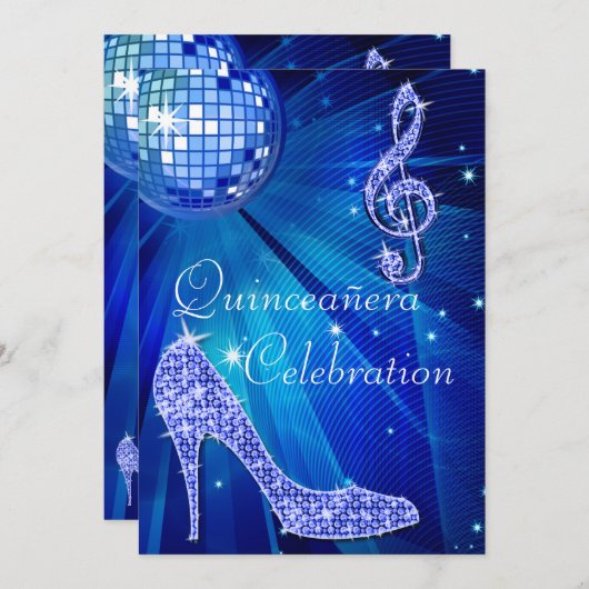 Glamoureuze Quinceañera Disco Ball en Sparkle Heel Kaart (Voorkant / Achterkant)