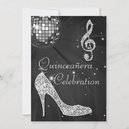 Glamoureuze Quinceañera Disco Ball en Sparkle Heel Kaart (Voorkant)