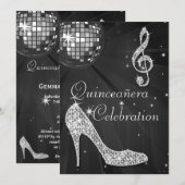 Glamoureuze Quinceañera Disco Ball en Sparkle Heel Kaart (Voorkant / Achterkant)