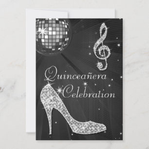 Glamoureuze Quinceañera Disco Ball en Sparkle Heel Kaart