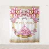 Glamoureuze Quinceañera Muurdecoratie Roze Goud Th Wandkleed (Voorkant)