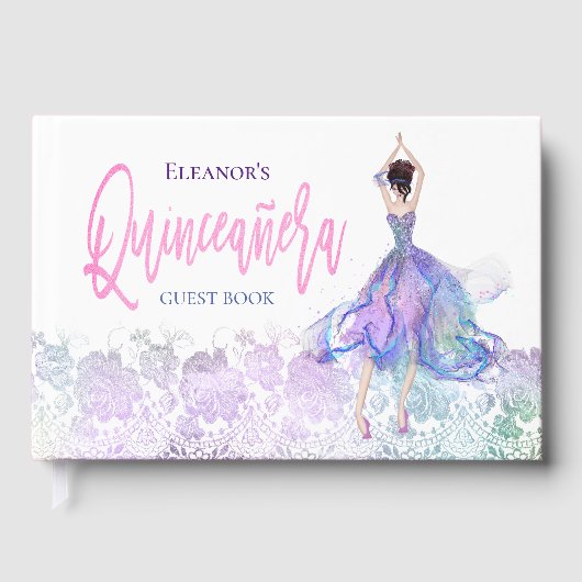 Glamoureuze Quinceanera Pink Dancing Girl Naam Dat Gastenboek (Voorkant)