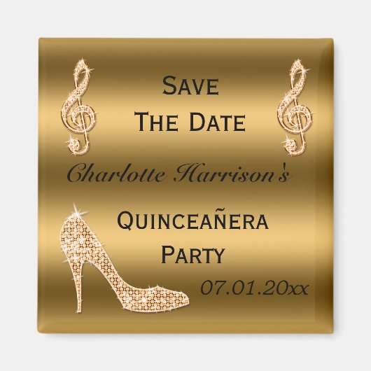 Glamoureuze Quinceañera Save The Date Gouden Stile Magneet (Voorkant)