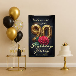 Glamoureuze Red Rose Gouden Verjaardag 90e Welkom Spandoek