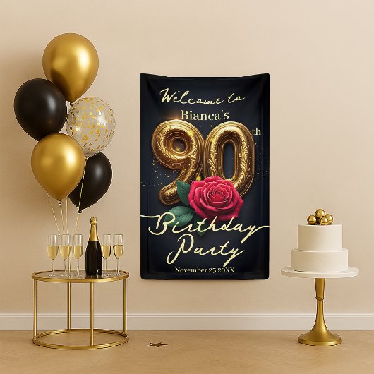 Glamoureuze Red Rose Gouden Verjaardag 90e Welkom Spandoek