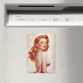 Glamoureuze Redhead Pin-Up Roze Jurk Magneet (Insitu (Vaatwasser))