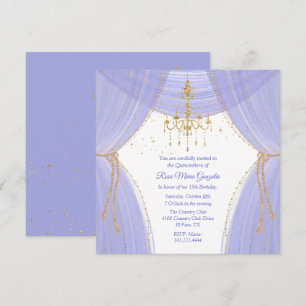 Glamoureuze Regency Blauwe en Gouden Quinceañera  Kaart