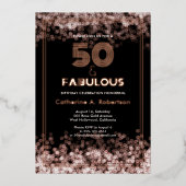 Glamoureuze Retro 50 & Fabulous Verjaardag Roos Go Folie Uitnodiging (Voorkant)