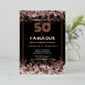 Glamoureuze Retro 50 & Fabulous Verjaardag Roos Go Folie Uitnodiging (Staand Voorkant)