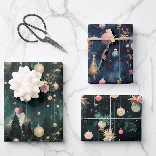 Glamoureuze Retro Bauble Gift Wrap Inpakpapier Vel (Voorkant)