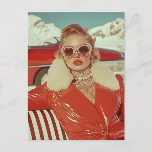 Glamoureuze retro winterstijl in alpine setting briefkaart (Voorkant)