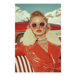 Glamoureuze retro winterstijl in alpine setting foto afdruk