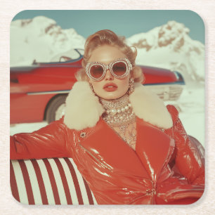 Glamoureuze retro winterstijl in alpine setting kartonnen onderzetters