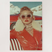 Glamoureuze retro winterstijl in alpine setting legpuzzel (Verticaal)