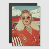 Glamoureuze retro winterstijl in alpine setting magnetische uitnodiging (Voorkant / Achterkant)