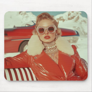 Glamoureuze retro winterstijl in alpine setting muismat