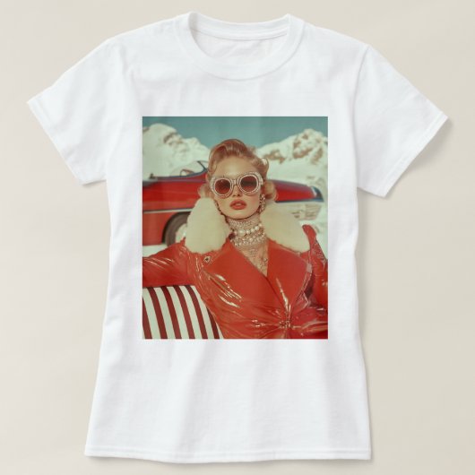 Glamoureuze retro winterstijl in alpine setting t-shirt (Design voorkant)