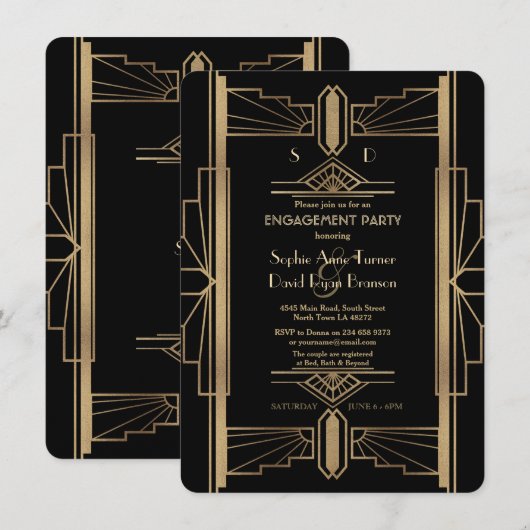 Glamoureuze Roaring 20's Great Gatsby Verlovingspa Kaart (Voorkant / Achterkant)