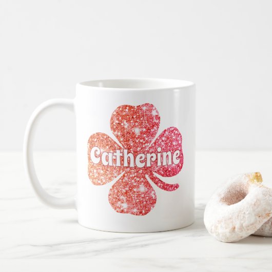 Glamoureuze Rode Glitter Geluksbloem Naam  Koffiemok (Met donut)