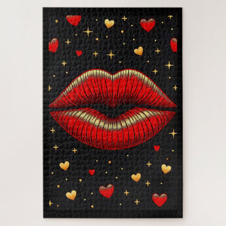 Glamoureuze Rode Lippen Gouden Hartjes Puzzel