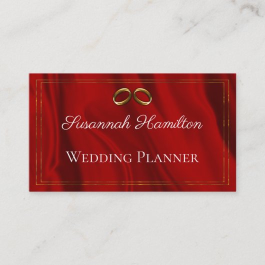 Glamoureuze rode zijde en gouden ringbanner visitekaartje (Voorkant)