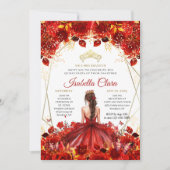 Glamoureuze Rood & Goud Bloemen Prinses Quinceaner Kaart (Voorkant)