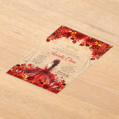 Glamoureuze Rood & Goud Bloemen Quinceanera Acryl Uitnodigingen (Laagn)