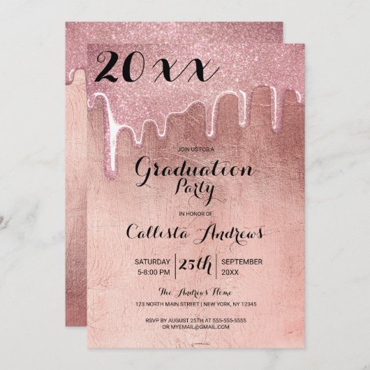 Glamoureuze Roos Gold Thick Glitter Drips Afstuder Kaart (Voorkant / Achterkant)