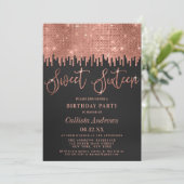Glamoureuze Roos Goud Zwart Glitter Pixels Sweet 1 Kaart (Staand voorkant)