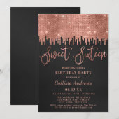 Glamoureuze Roos Goud Zwart Glitter Pixels Sweet 1 Kaart (Voorkant / Achterkant)