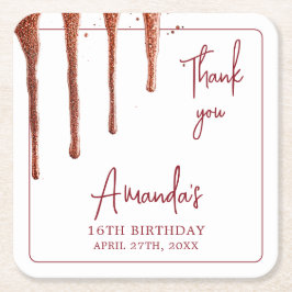 Glamoureuze Roos Gouden Glitter Drip Sweet 16 Birt Kartonnen Onderzetters