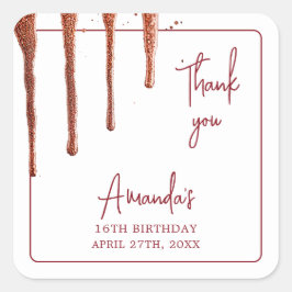 Glamoureuze Roos Gouden Glitter Drip Sweet 16 Birt Vierkante Sticker