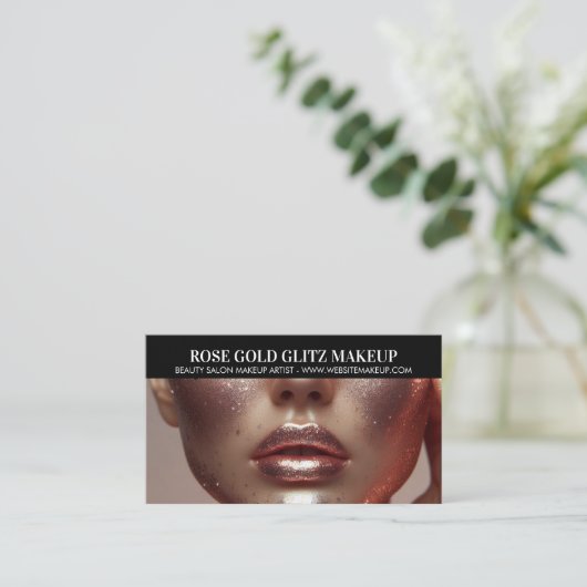 Glamoureuze Roos Gouden Glitter Make-up Artist Fot Visitekaartje (Staand voorkant)