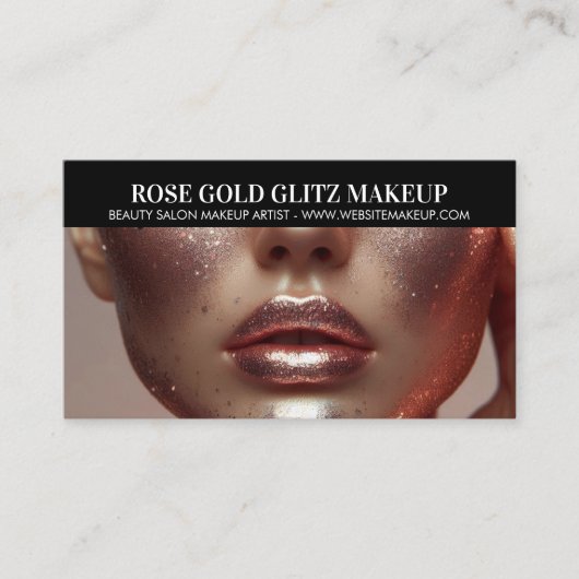 Glamoureuze Roos Gouden Glitter Make-up Artist Fot Visitekaartje (Voorkant)