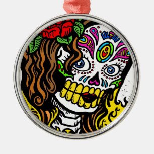 Glamoureuze Roos Sugar Skull Metalen Ornament