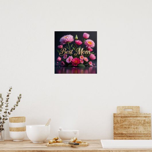 Glamoureuze roze bloemen voor mama poster (Keuken)