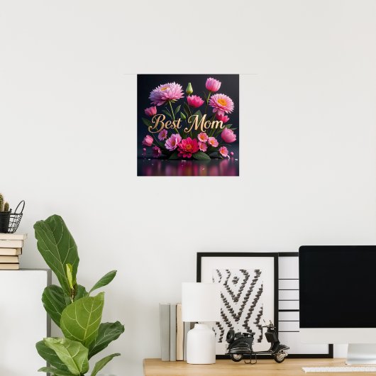 Glamoureuze roze bloemen voor mama poster (Thuiskantoor)