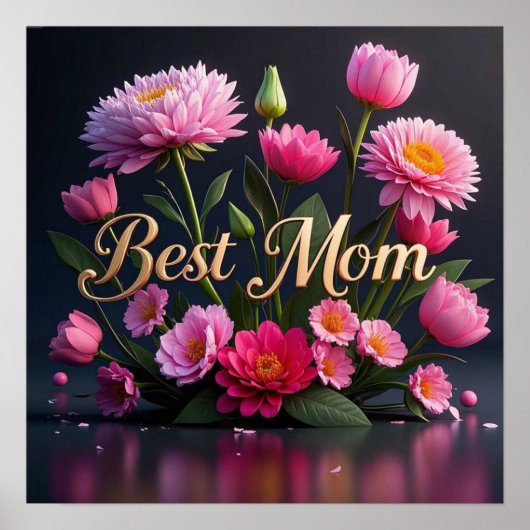 Glamoureuze roze bloemen voor mama poster (Voorkant)