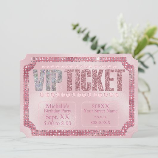 Glamoureuze roze diamanten VIP Ticket Invitation Kaart (Staand voorkant)