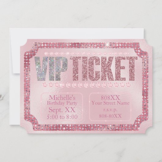 Glamoureuze roze diamanten VIP Ticket Invitation Kaart (Voorkant)