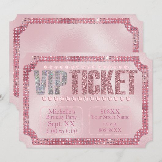 Glamoureuze roze diamanten VIP Ticket Invitation Kaart (Voorkant / Achterkant)