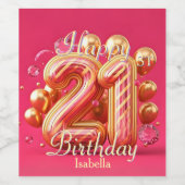 Glamoureuze roze en gouden gestreepte 21e verjaard wijn etiket (Enkel label)