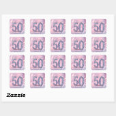 Glamoureuze Roze en Zilveren Pailletten 50e Verjaa Vierkante Sticker (Vel)