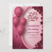 Glamoureuze Roze Glitter Ballonnen & Stars Verjaar Kaart (Voorkant)