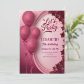 Glamoureuze Roze Glitter Ballonnen & Stars Verjaar Kaart (Staand voorkant)