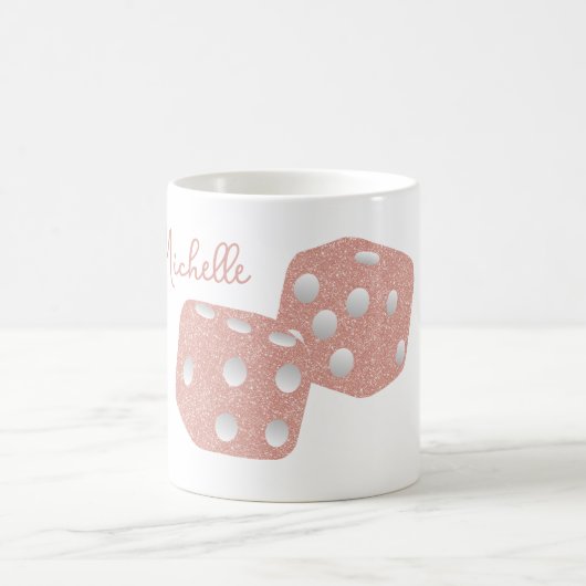 Glamoureuze roze glitter dobbelstenen gepersonalis koffiemok (Center)