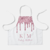 Glamoureuze Roze Glitter Monogram Initialen op Wit Schort (Voorkant)