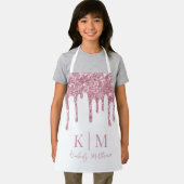 Glamoureuze Roze Glitter Monogram Initialen op Wit Schort (Insitu)