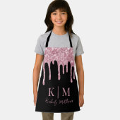 Glamoureuze roze Glitter Monogram Initialen op zwa Schort (Insitu)